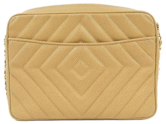 Borsa a tracolla Chanel in pelle di vitello granulata Beige - vista 2