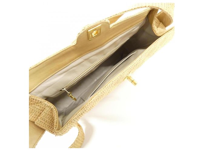 Borsa a tracolla Chanel in rafia beige - vista 9