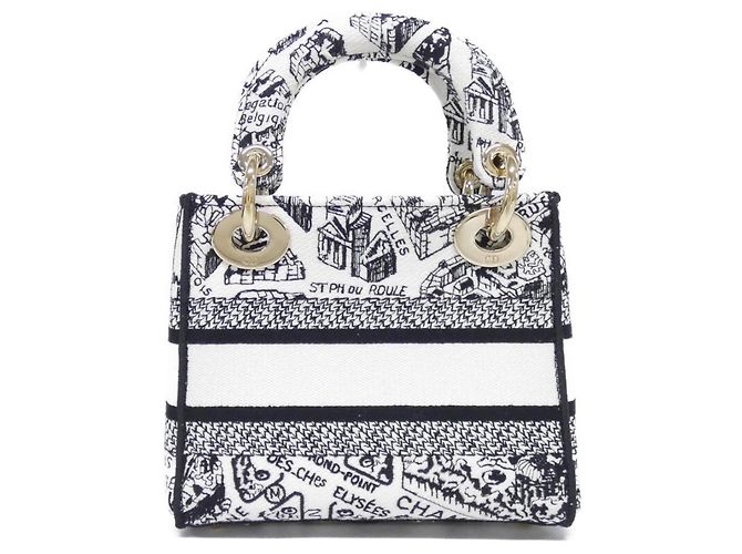 Christian Dior PLAN DE PARIS Lady D-Light Mini Handbag Schwarz Weiß - Ansicht 2