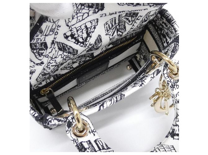Christian Dior PLAN DE PARIS Lady D-Light Mini Handbag Schwarz Weiß - Ansicht 6