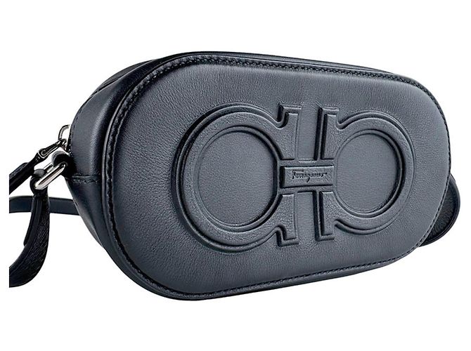 Gancini Borsa a tracolla in pelle nera Salvatore Ferragamo Nero - vista 9