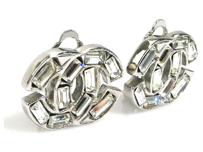 Orecchini a clip Chanel argento con strass - vista 2