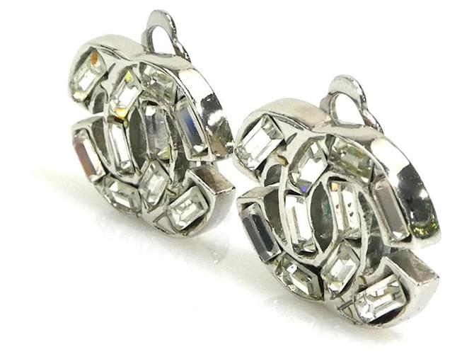 Orecchini a clip Chanel argento con strass - vista 3
