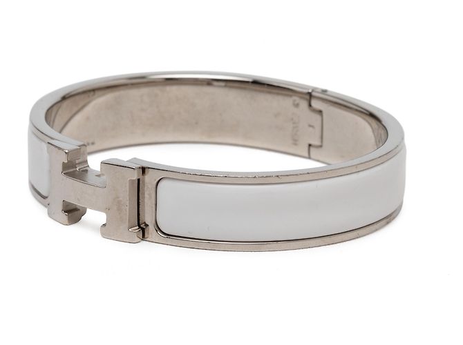 Bracciale Hermès Clic H in smalto bianco stretto PM - vista 2