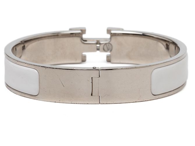 Bracciale Hermès Clic H in smalto bianco stretto PM - vista 3