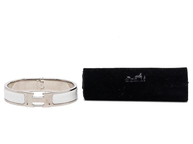 Bracciale Hermès Clic H in smalto bianco stretto PM - vista 7