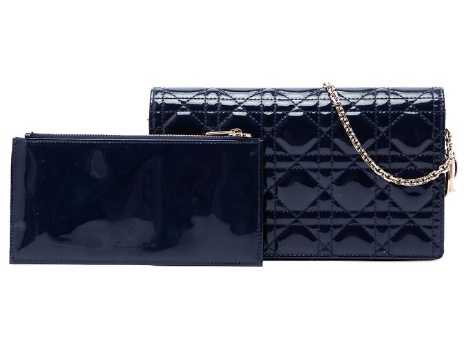 Pochette Lady Dior em verniz azul cannage com corrente Azul escuro - vista 7