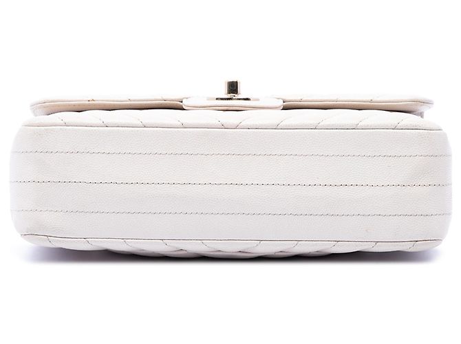 Chanel White Small Classic Chevron Caviar Double Flap Bianco - vista 3