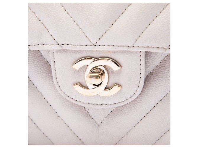 Chanel White Small Classic Chevron Caviar Double Flap Bianco - vista 5