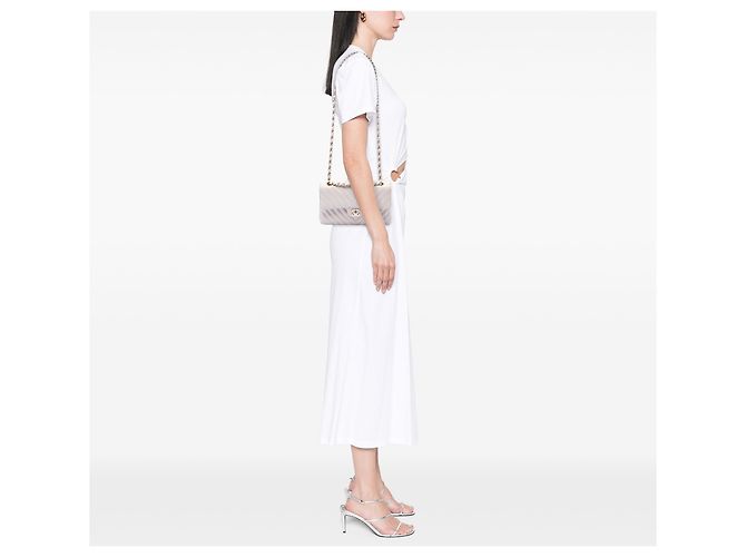 Chanel White Small Classic Chevron Caviar Double Flap Bianco - vista 6