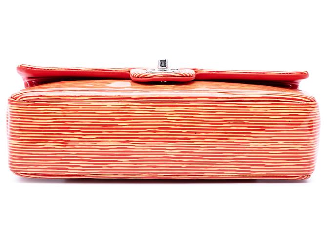 Chanel Orange Medium Classic Patent Striped Double Flap Arancione - vista 3