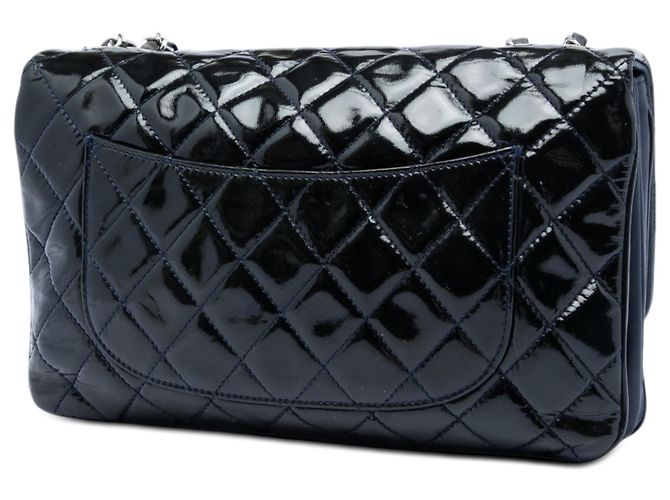 Chanel Blue Jumbo Quilted Patent 3 Compartment Flap Blu navy - vista 2