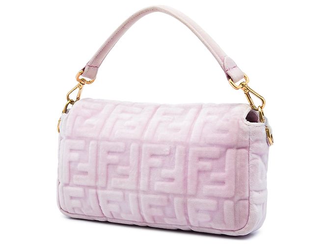 Fendi Baguette Tasche Rosa aus Samt mit Zucca-Prägung Pink - Ansicht 2