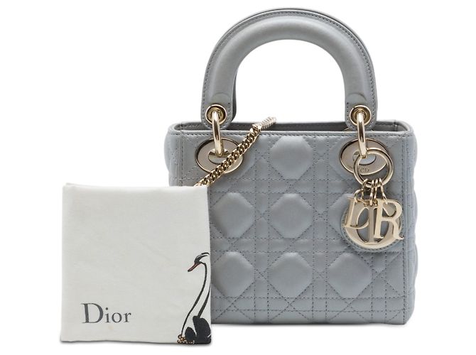 Lady Dior Mini aus Lammleder Cannage Grau Dior Braun - Ansicht 7