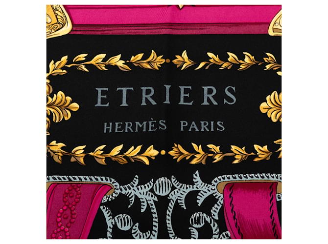 Sciarpa in seta Hermès Black Etriers 90 Nero - vista 3