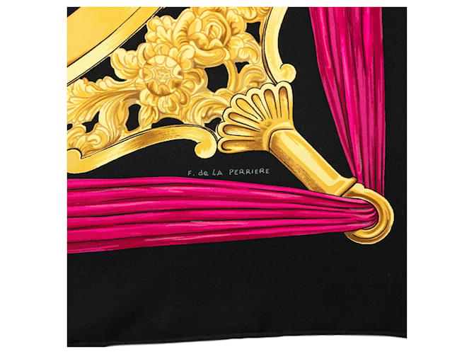Sciarpa in seta Hermès Black Etriers 90 Nero - vista 5