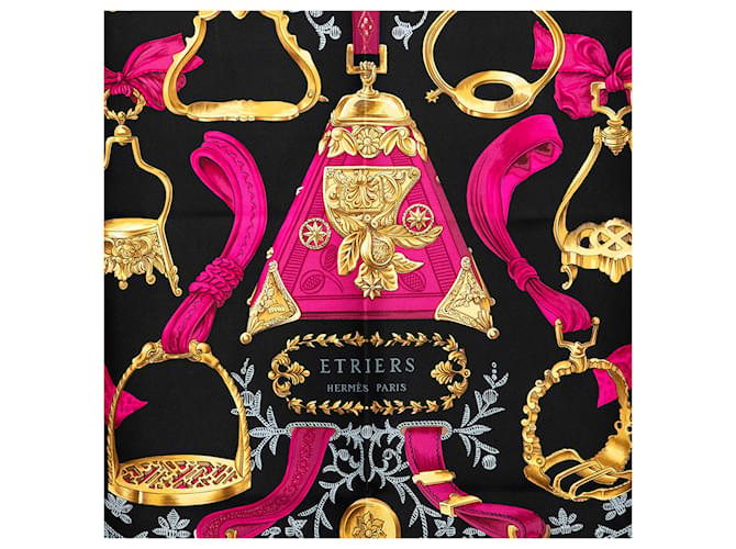 Sciarpa in seta Hermès Black Etriers 90 Nero - vista 7