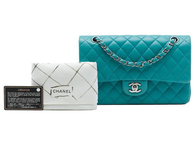Chanel Blue Medium Classic Lambskin Double Flap Turchese - vista 7