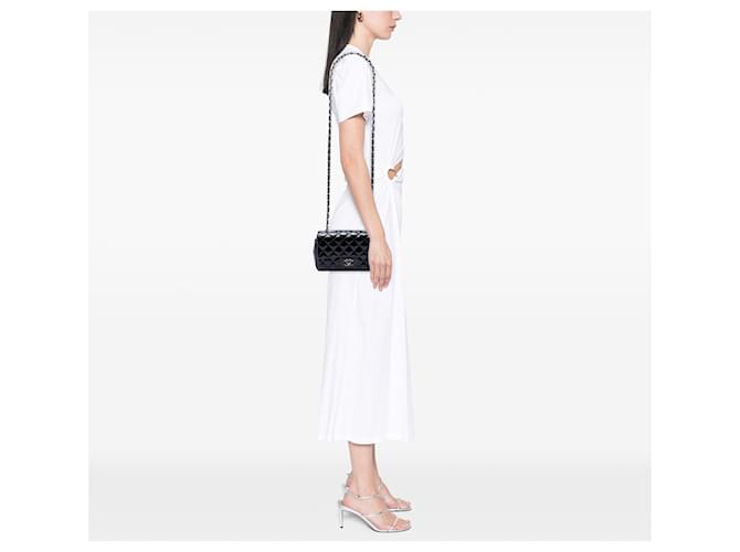 Chanel Black Mini Rectangular Classic Patent Single Flap Nero - vista 6