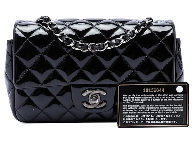 Chanel Black Mini Rectangular Classic Patent Single Flap Nero - vista 7