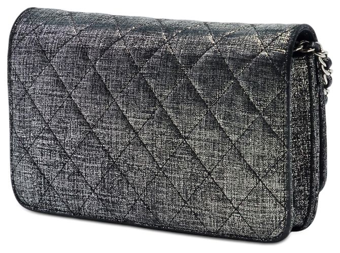 Chanel Gray CC gesteppte Metallic-Stoff Wallet On Chain Braun Anthrazitgrau - Ansicht 2