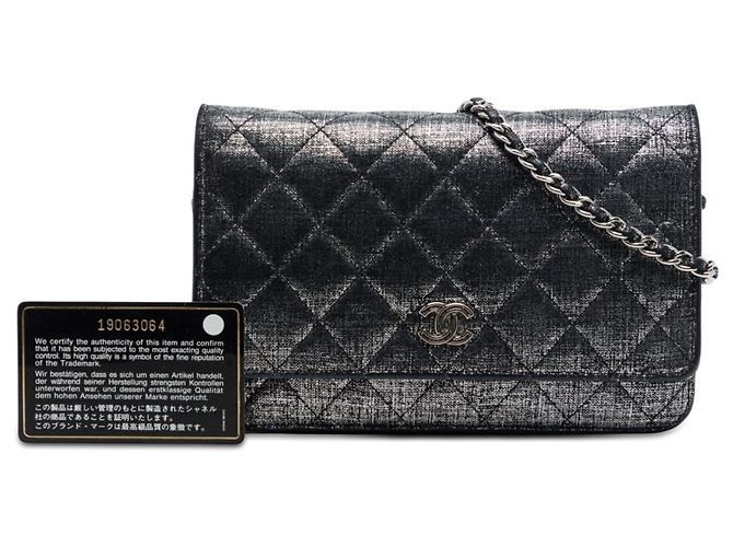 Chanel Gray CC gesteppte Metallic-Stoff Wallet On Chain Braun Anthrazitgrau - Ansicht 7