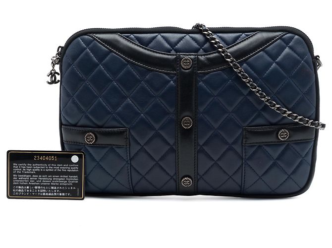 Clutch Girl em pele de cordeiro acolchoada azul Small com corrente Chanel Azul escuro - vista 7