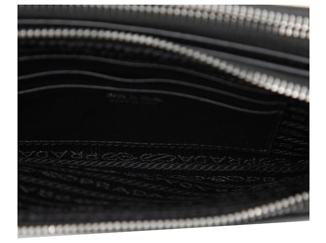 Prada Black Mini Soft Calf Impunture Diagramme Double Zip Crossbody Nero - vista 4