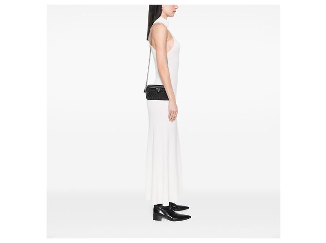 Prada Black Mini Soft Calf Impunture Diagramme Double Zip Crossbody Nero - vista 6