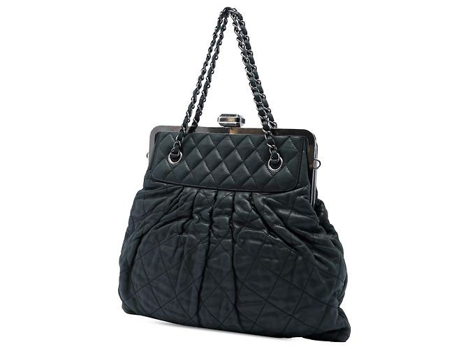 Chanel Black Quilted Iridescent Calfskin Chic Quilt Frame Satchel Tasche Schwarz - Ansicht 2