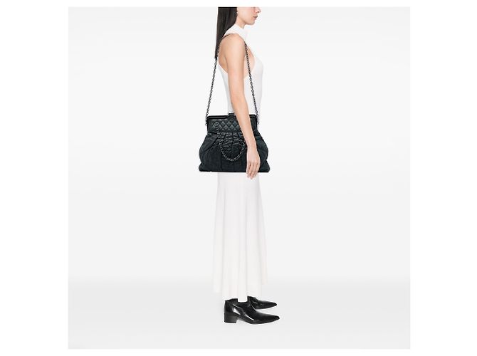 Chanel Black Quilted Iridescent Calfskin Chic Quilt Frame Satchel Tasche Schwarz - Ansicht 6