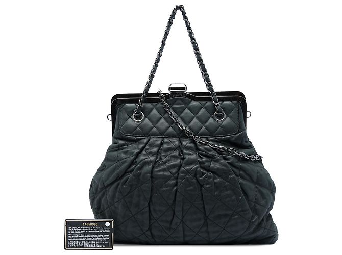 Chanel Black Quilted Iridescent Calfskin Chic Quilt Frame Satchel Tasche Schwarz - Ansicht 7