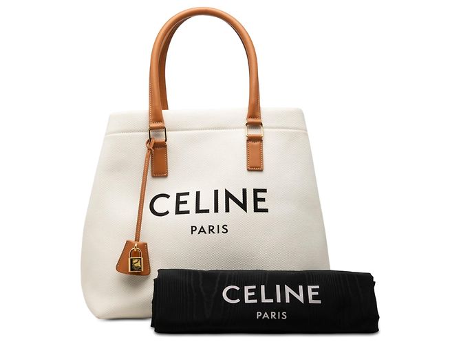 Céline Bolso Tote Horizontal Celine Brown Small Canvas Logo Print Castaño Beige - vista 8