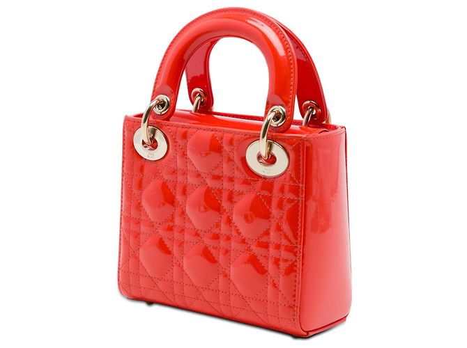 Lady Dior Mini aus Lackleder Cannage Orange Rot - Ansicht 2