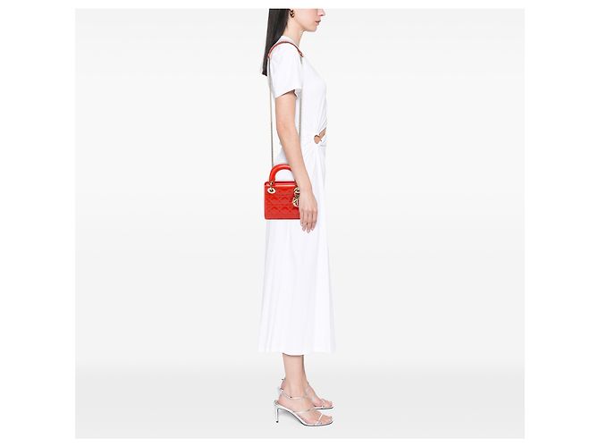 Lady Dior Mini aus Lackleder Cannage Orange Rot - Ansicht 6