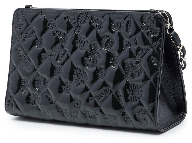 Pochette Chanel Black Quilted Patent Embossed Lucky Symbols Noir - vue 2
