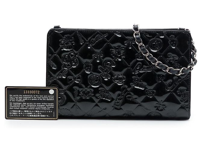 Pochette Chanel Black Quilted Patent Embossed Lucky Symbols Noir - vue 7