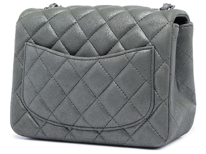 Chanel Gray Mini Square Classic Metallic Lambskin Single Flap Marrone Grigio antracite - vista 2