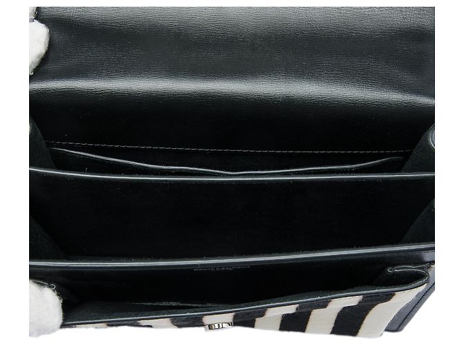 Saint Laurent Borsa a tracolla Monogram Sunset in pony a strisce e pelle di vitello nero, misura Medium - vista 4