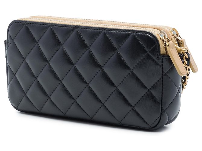 Chanel Black CC gestepptes Lammfell und Wildleder Doppelzip-Handytasche mit Kette Schwarz - Ansicht 2