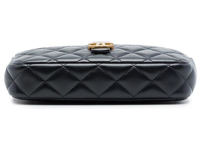 Chanel Black CC gestepptes Lammfell und Wildleder Doppelzip-Handytasche mit Kette Schwarz - Ansicht 3