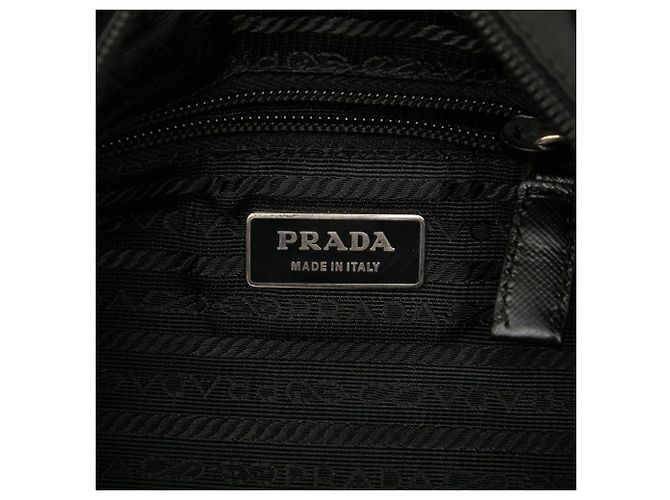 Prada Black Saffiano Trimmed Tessuto Zip Top Umhängetasche Schwarz - Ansicht 5