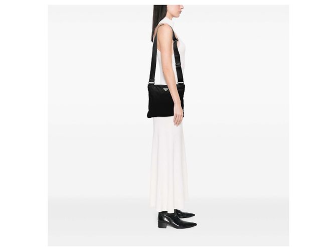 Prada Black Saffiano Trimmed Tessuto Zip Top Umhängetasche Schwarz - Ansicht 6