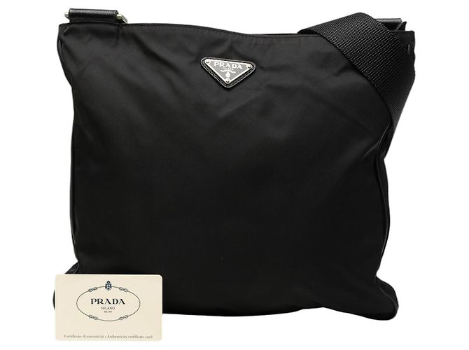 Prada Black Saffiano Trimmed Tessuto Zip Top Umhängetasche Schwarz - Ansicht 7