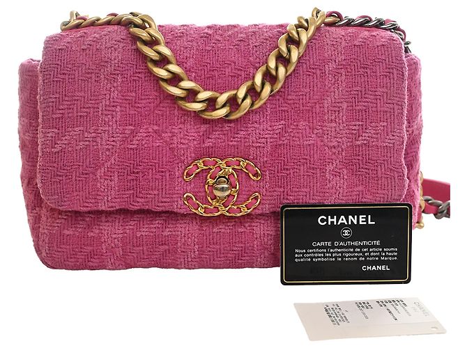 Chanel Pink Medium Tweed 19 Flap Rosa - vista 15