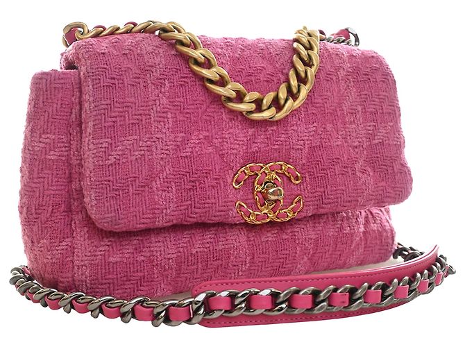 Chanel Pink Medium Tweed 19 Flap Rosa - vista 3