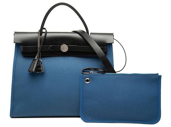 Hermès Blue Toile Herbag Zip 31 - vista 7