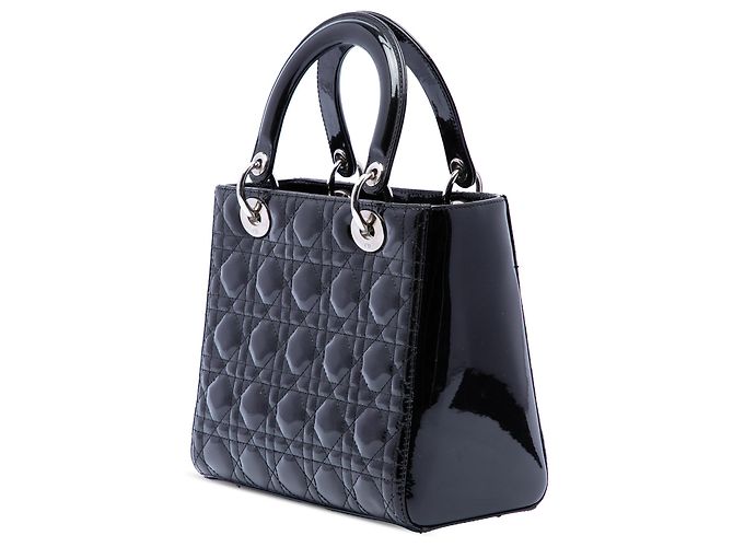Dior Lady Dior Cannage negro medio en charol - vista 2