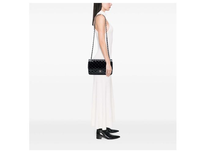 Chanel Black Jumbo Classic Patent Double Flap Nero - vista 6