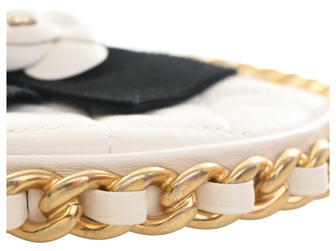 Clutch Chanel White Mini Lambskin Round Camellia Bianco Bianco sporco - vista 12